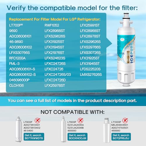 Alkaline ADQ36006101 Water Filter Replacement for LG LT700P (3 Count)