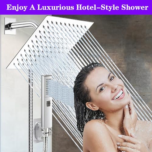 8"High Pressure Square Rain Shower Head and 2