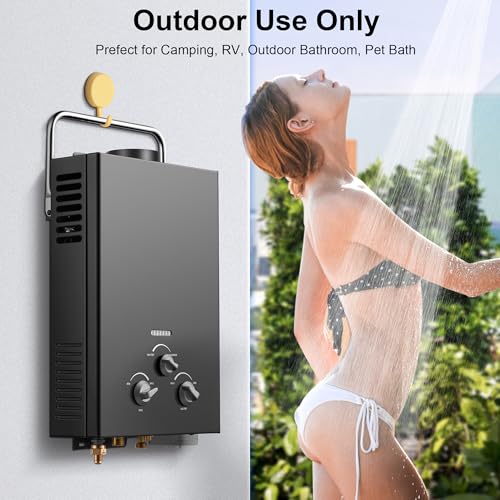 Outdoor Tankless Propane Water Heater 1.58GPM 6L Portable Gas Water Heater with Handle & Overheating Protection