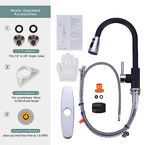 Black and Chrome Kitchen Faucet with Sprayer