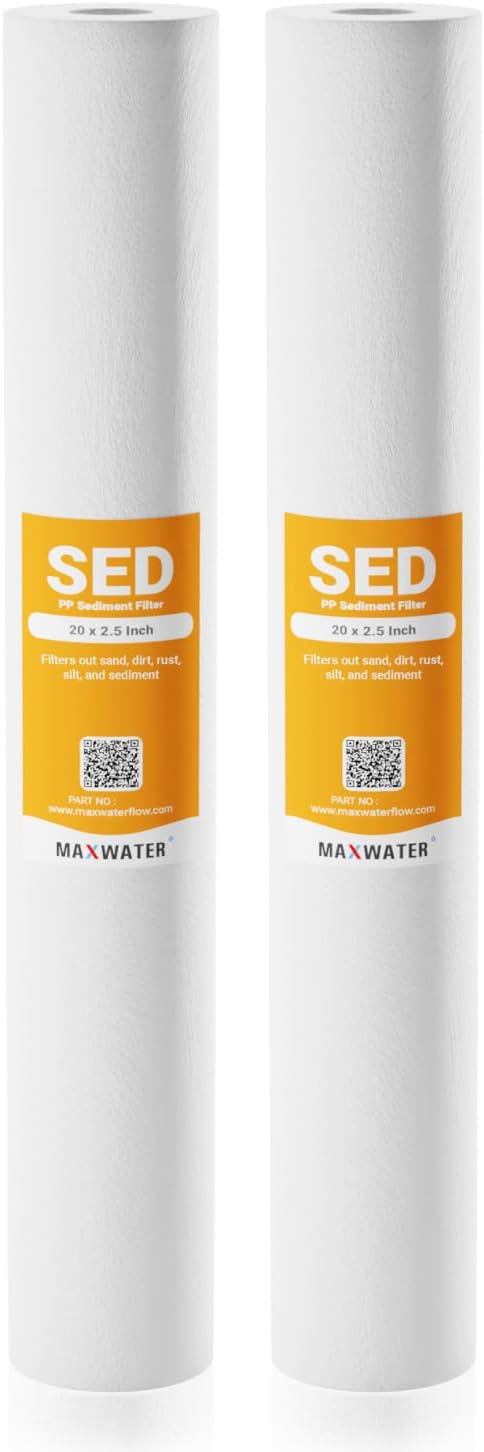 Max Water Slim Blue 1 Micron 20 inch x 2.5 inch Whole House Melt-Blown Polypropylene Sediment Water Filter Replacement Cartridge (Pack of 2)