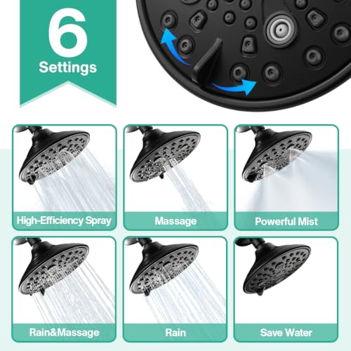 6 Setting High Pressure Filtered Shower Head Combo