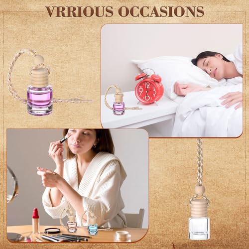 50Pcs Hanging Car Air Freshener Diffuser with Wooden Caps 8ML Empty Clear Car Diffuser Bottles Hanging Glass Essential Diffuser Oil Fragrance Perfume Pendant Glass Vial (50 Count)