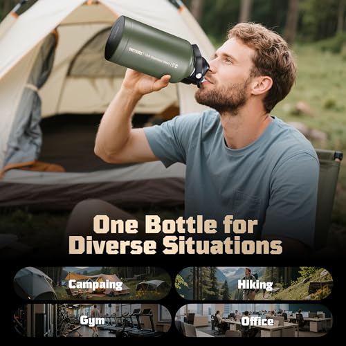 64oz Tactical Insulated Water Bottle with 3 Lids & MOLLE Pouch