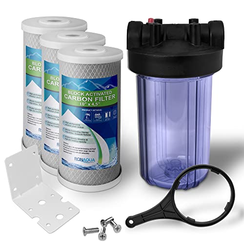 High Capacity 10 x 4.5” Transparent Whole House Water Filter Purifier System with Presser Relief Button