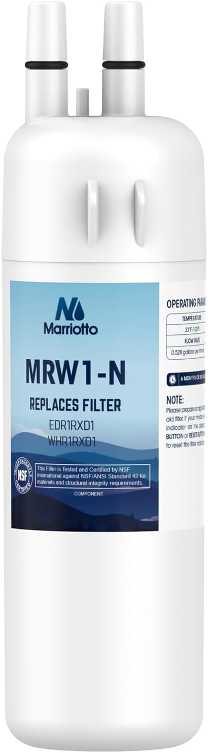 MARRIOTTO EDR1RXD1 Refrigerator Water Filter Compatible with Whirlpool W10295370A, WHR1RXD1, KAD1RXD1, Filter 1, W10295370, P4RFWB, P8RFWB2L, 46-9930, 46-9081 Refrigerator Water Filter, Pack of 1 - AquaVibe