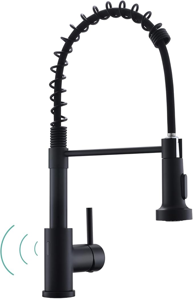WEWE Matte Black Touchless Kitchen Faucet with Pull Down Sprayer - Motion Sensor Black Kitchen Faucet Spring Single Handle Kitchen Faucets, Stainless Steel Faucet for Kitchen Sink