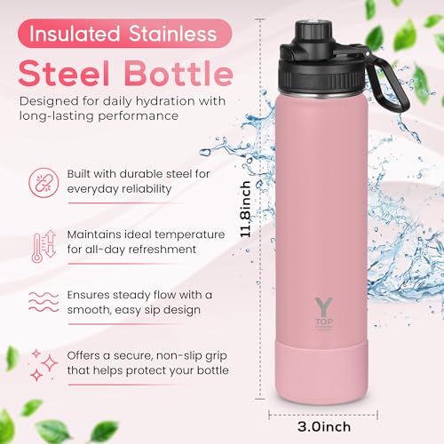 Y TOP 24 oz Insulated Water Bottle Leak Proof Spout Lid Fits in Car Cup Holder