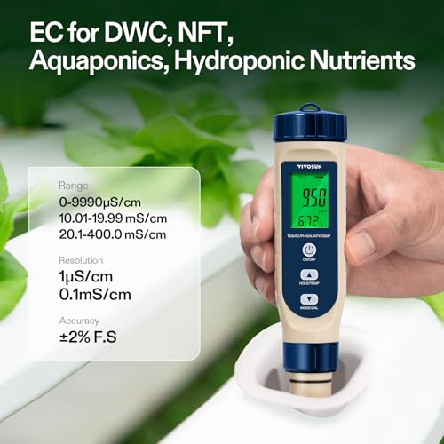 5-in-1 Digital PH Meter with PH/Salinity/TDS/EC/Temperature Function, Backlight Screen, IP67 Waterproof for Hydroponics, Home Drinking, Pool and Aquarium