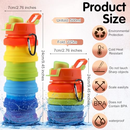 30 Pack Collapsible Water Bottles Bulk Foldable Water Bottles 17oz Silicone Portable Leak Proof Reusable Sports with Clip for Travel Hiking Camping Outdoor (30 Count)