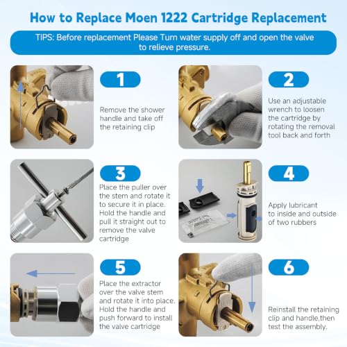 Shower Cartridge Kit Replacement for Moen 1222 Cartridge with Removal Tool Compatible with Moen Posi
