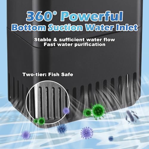 222GPH 10W Turtle Tank Filter Aquarium Filter Power Adjustable 10