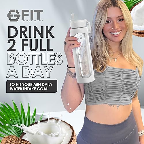 32 oz Glass Water Bottle with Straw Lid & Brush Set