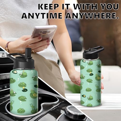 18oz Frog Water Bottle with Handle and Flip Straw