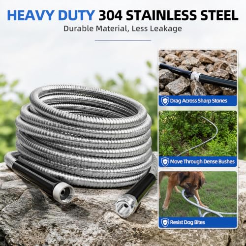 175ft 304 Stainless Steel Metal Garden Hose with Blue Nozzle (175 Count)