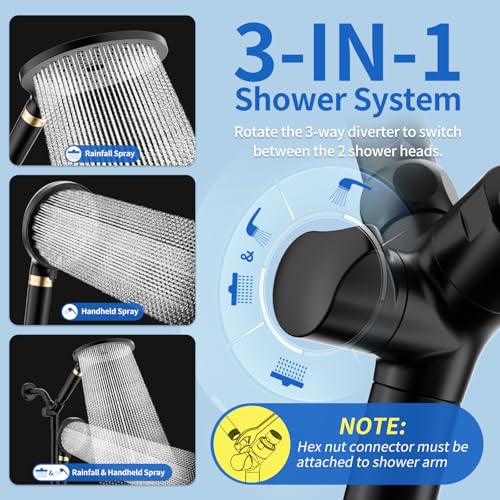 Dual Shower Heads with Handheld Spray Combo Black