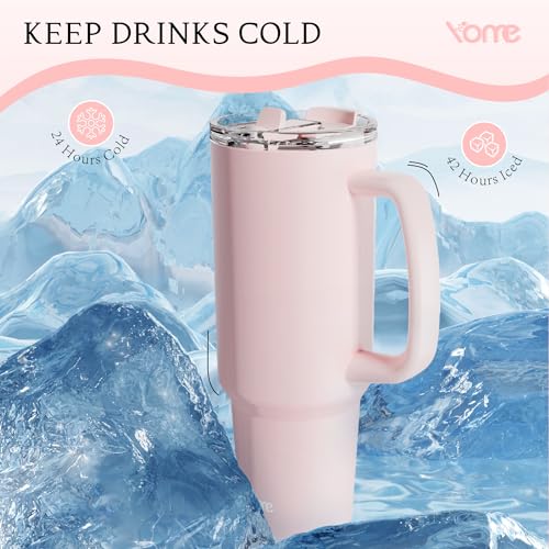 40oz Light Pink Tumbler with Handle and Flip Straw