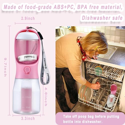 Dog Water Bottle with Food Container & Poop Bag Holder & Filter