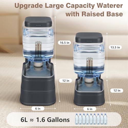 1.6 Gallon Pet Automatic Dog Water Dispenser Cat Gravity Waterer Feeder with Stainless Steel Bowl 8L Large Capacity Puppy Feeding Raised Bowls with Filter