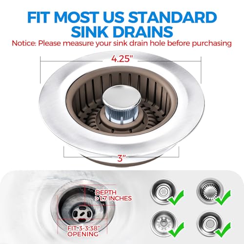 3 in 1 Kitchen Sink Drain Strainer Stopper Removable Basket Pop
