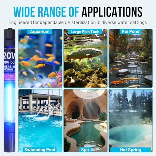 20W UV Water Clarifier with 17ft Cable for 100