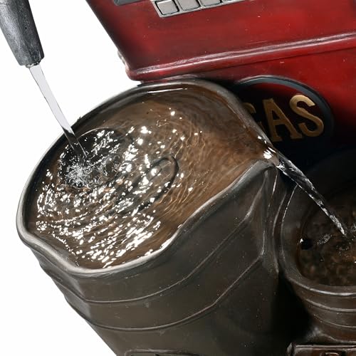 Peaktop Teamson Home Vintage Gas Station Statue 3 Tiered Floor Waterfall Fountain with Pump for Outdoor Patio Garden Backyard Decking