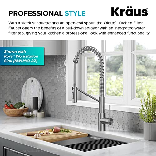 Oletto 2-in-1 Commercial Style Pull-Down Single Handle Water Filter Kitchen Faucet for Reverse Osmosis or Water Filtration System in Spot-Free Stainless Steel, KFF-2631SFS