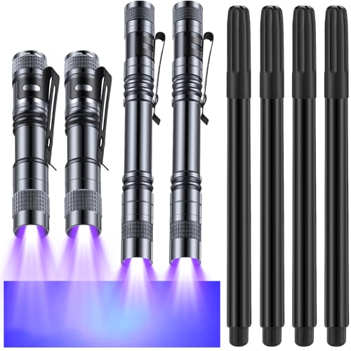 8 Pcs Black Light Markers Set 4 Invisible Ink Pen 4 Mini UV Flashlights Invisible Ink Marker Disappearing Pen for Spy Gadgets Secret Message Gift Party Favors (8 Count)