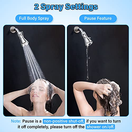 2 Setting Pivoting Single Spray Shower Head with Shut Off Valve