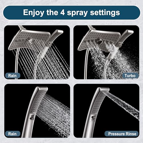 High Pressure Shower Head Combo with Two Spray Setting Fixed Shower Head and Two Spray Settings Handheld Shower Head with Grey Face