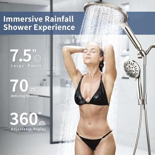 High Pressure Dual Shower Head with Handheld Spray Combo