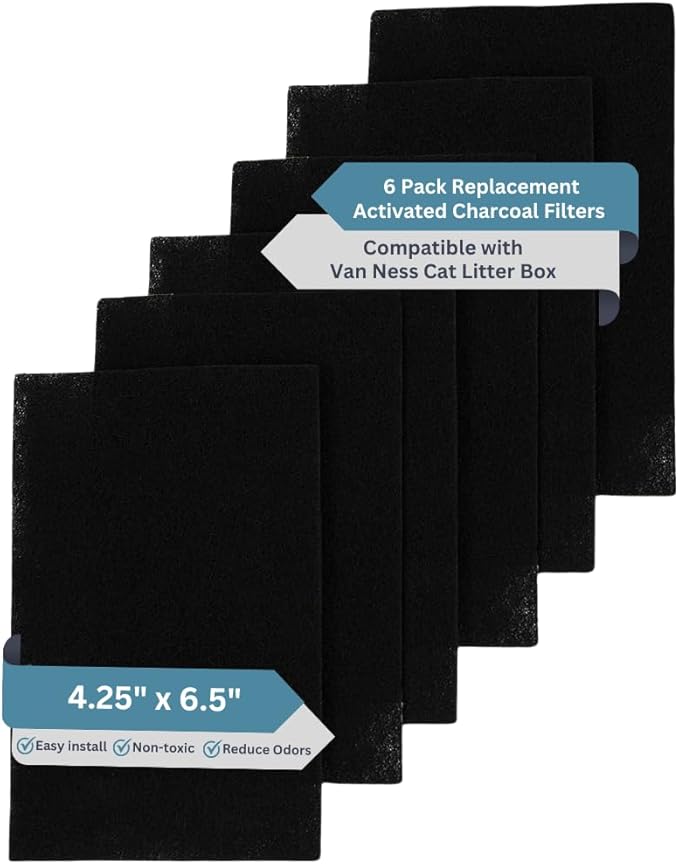 6-Pack Activated Carbon Filters for Litter Box - Pre-Cut 4.25