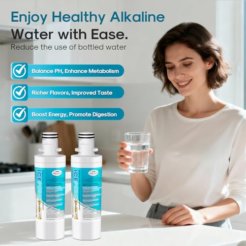 Alkaline LT1000PC Refrigerator Water Filter Replacement for LG LT1000P (2 Count)