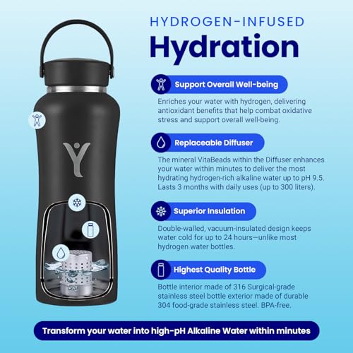 DYLN Hydrogen Water Bottle 40 oz Pearl Stainless Steel Alkaline Water