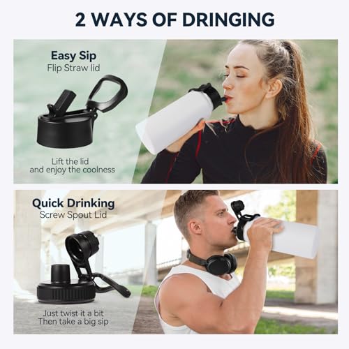 32 oz Insulated Water Bottles Bulk with 2 Lids (4 Count)