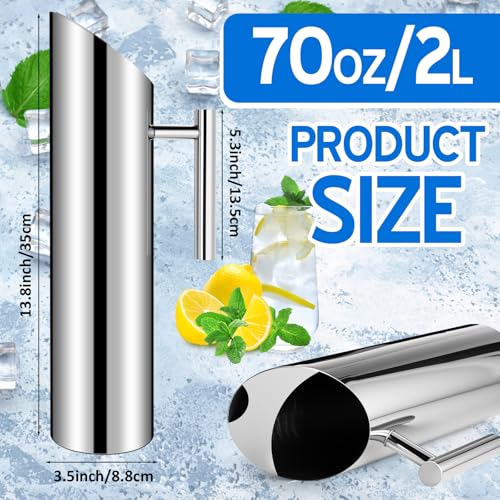 6 Pack 70oz 2l Stainless Steel Water Pitcher Modern Metal Pitcher with Ice Guard Silver Carafe Drink with Handle or Iced Hot Drink Tea Juice Coffee Beer (6 Count)