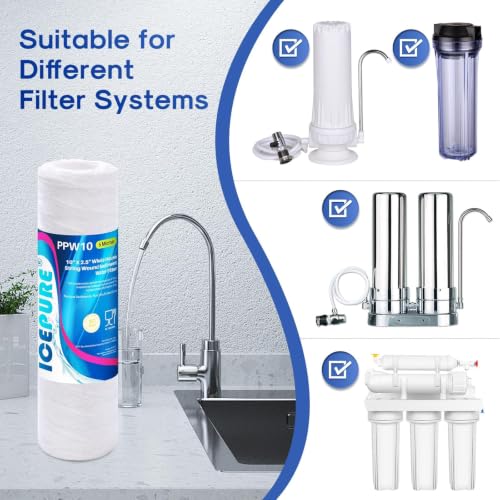 5 Micron 10" x 2.5" String Wound Sediment Water Filter Cartridge for Well filter Universal Replacement for Any 10 inch RO Unit (6 Count)