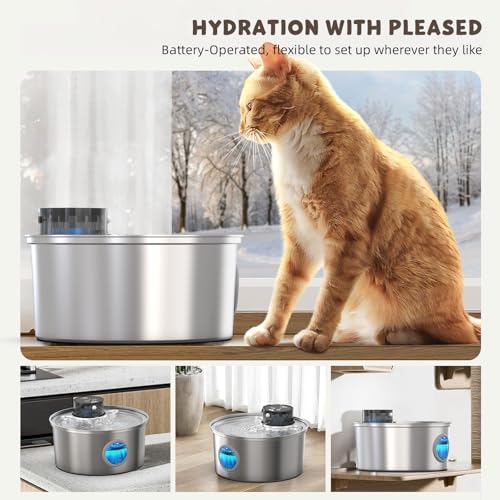 PWL 003 Smart Motion Sensor Cordless Stainless Steel Dog & Cat Water Fountain