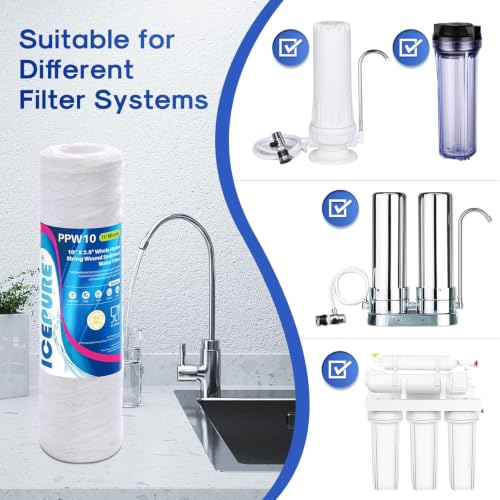 10 Micron 10" x 2.5" String Wound Sediment Water Filter Cartridge for Well filter Universal Replacement for Any 10 inch RO Unit (6 Count)
