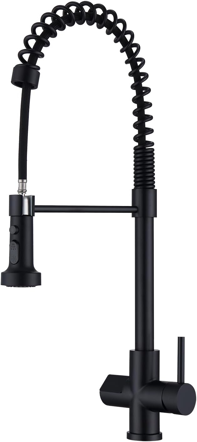 Kitchen Faucet with Temperature Digital Display, Solid Brass Kitchen Sink Faucets with Pull Down Sprayer and 3 Modes, 360 Rotatable Pull Out Kitchen Faucet, Matte Black