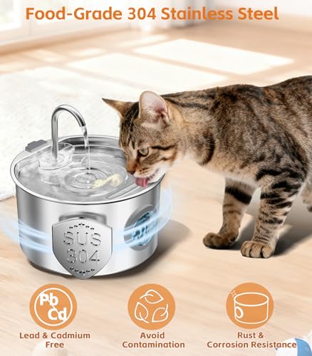 108oz 3.2L Stainless Steel Cat Water Fountain with Detachable Tank