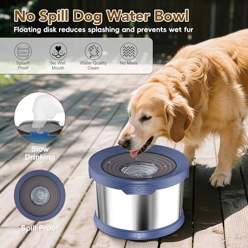 10L Dog Water Bowl No Spill Stainless Steel for Slow Drinking Blue