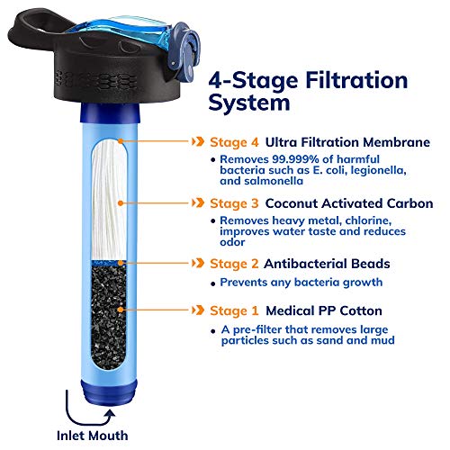 Survival - 4-Stage Water Filter Bottle, BPA-Free Water Bottle for Survival Gear, Camping, and Travel, Teal