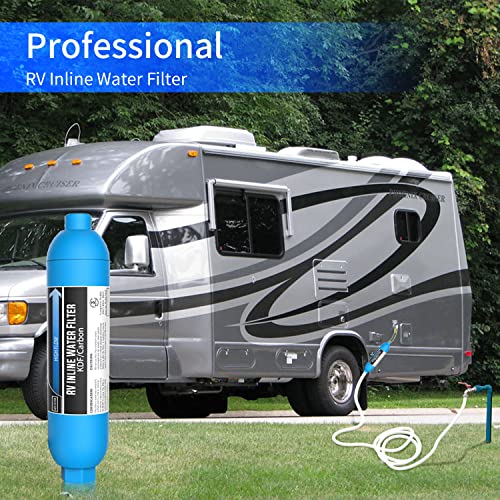 4 Pack RV Water Filter with 2 Flexible Hose Protector (4 Count)