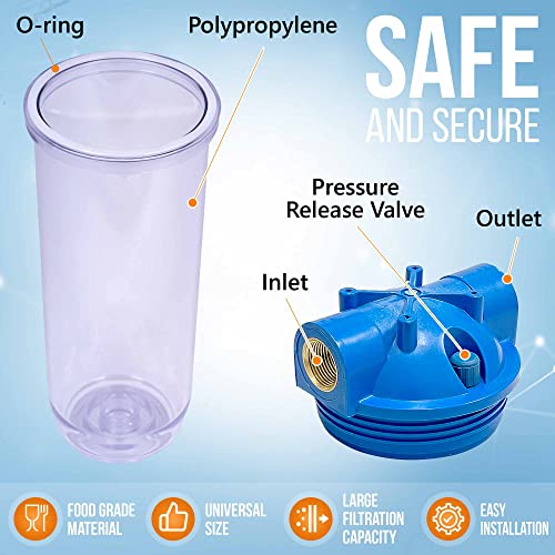 10 Inches Transparent Standard Whole House Water Filter System with Presser Relief Valve
