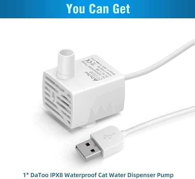 Cat Water Fountain Pump Ultra-Quiet USB 5V Submersible Pet Drinking Fountain Replacement Pump IPX8 Waterproof Cat Water Dispenser Pump