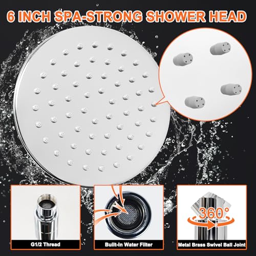 6 Inch Round Rainfall Shower Head with Stainless Steel Arm High Pressure Water Saving Anti