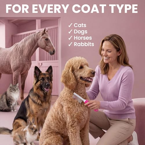 Poodle Pet Detangling Pet Comb with Long & Short Stainless Steel Teeth for Removing Matted Fur