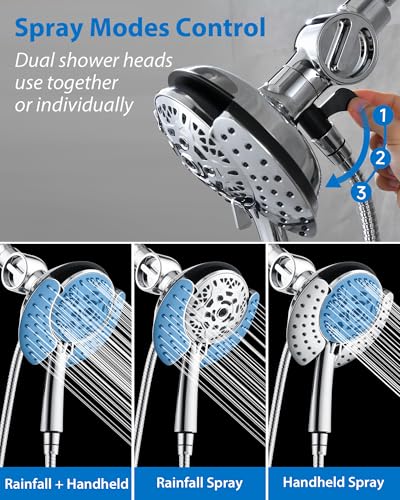 2 in 1 Shower Head with Handheld Combo High Pressure Chrome 2.5 GPM