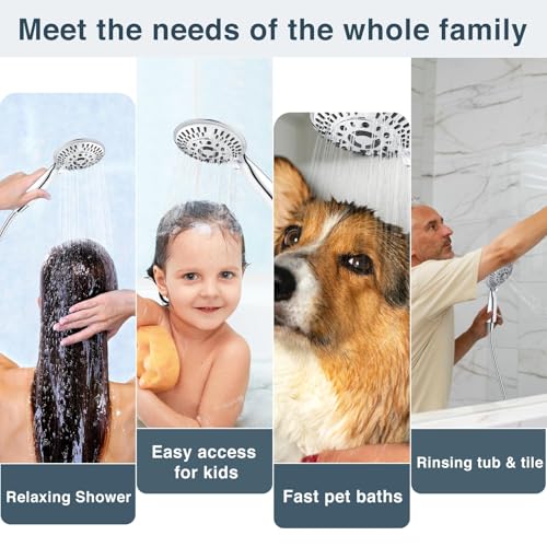 9 Spray Settings Shower Head with Handheld High Pressure Chrome Hand Held Showerhead with 60 Inch Stainless Steel Hose and Adjustable Overhead Bracket